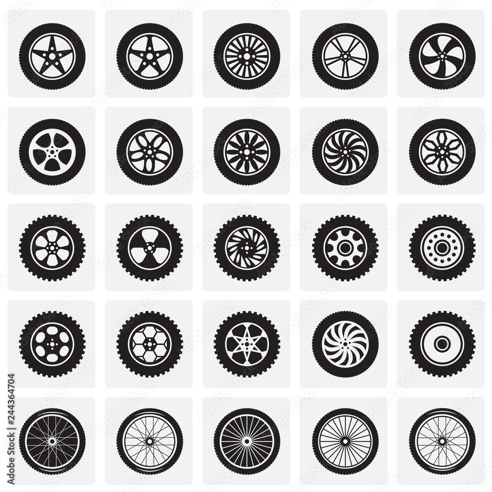 Poster wheel icons set on squares background for graphic and web design, modern simple vector sign. interne
