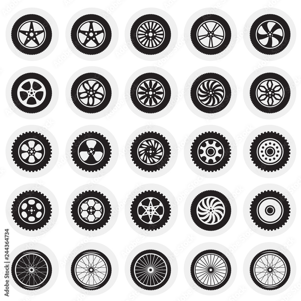 Poster wheel icons set on circles background for graphic and web design, modern simple vector sign. interne