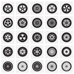 Wheel icons set on squares background for graphic and web design, Modern simple vector sign. Internet concept. Trendy symbol for website design web button or mobile app