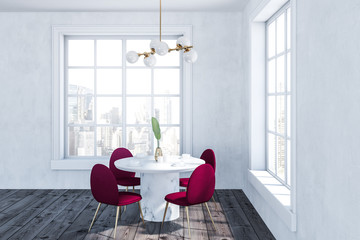 Interior of white dining room