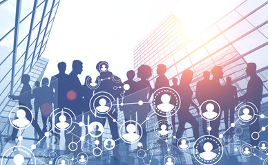 Business team in city, social network