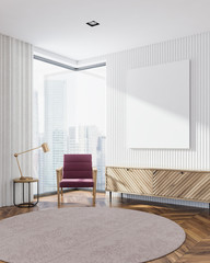 White living room corner, armchair and poster
