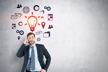 Confused businessman, business idea