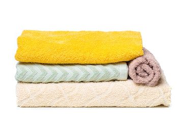 stack of towels isolated on white background.