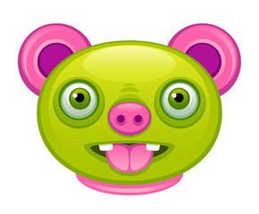 Funny green creature head on a white background