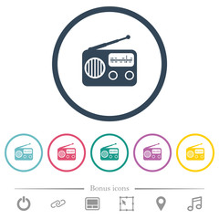 Vintage retro radio flat color icons in round outlines