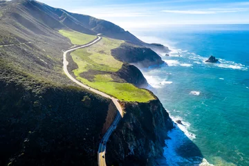 Fototapeten Big Sur Highway 1 Ca-1 California Küstenstrasse am Pazifik Drohnenaufnahme © cloudless