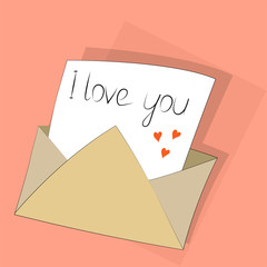 Vector hand drawn illustration. Valentines day card design. Love letter with a text i love you.