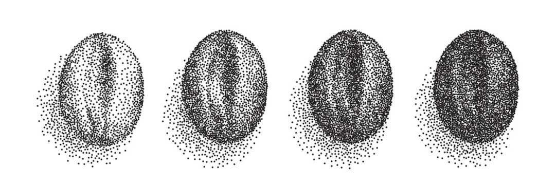 Various Stages Of Coffee Beans Roasting In Engraving Style