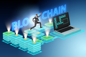 Young businessman in innovative blockchain concept