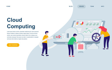 Modern flat web page design template of Cloud Technology decorated people character for website and mobile website development. Flat landing page template. Vector illustration.