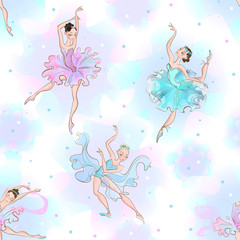 Ballerinas. Seamless pattern. Little princess  Dance Vector illustration © Olga