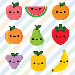 Set of fruits smiley face Vector Illustration	