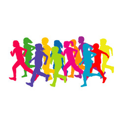 Fototapeta na wymiar Colored silhouettes of running children