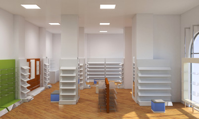 shop, store, shopping mall, interior visualization, 3D illustration
