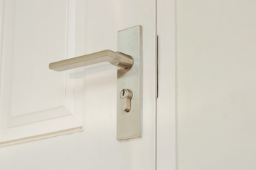 metallic knob on white door horizontal