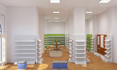 shop, store, shopping mall, interior visualization, 3D illustration