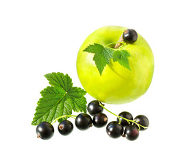 Black currant and apple with currant leaf.