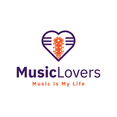 Music lovers and guitar logo design inspiration purple and orange colors
