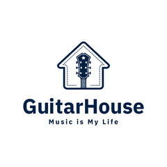 Guitar house logo design inspiration in blue color