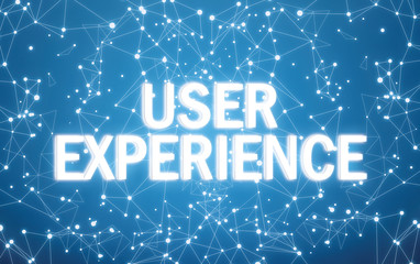 User experience on digital interface and blue network background