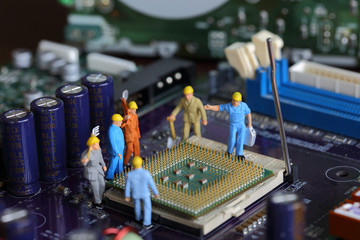 Selective focus of miniature engineer worker to fixed problem Control Processing Unit (CPU)...