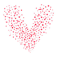 Heart from confetti on isolated white. Holiday colorful background from geometric elements. Festive pattern for banners, posters and flyers. Greeting cards. Doodle for design and business