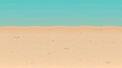 Summer time. Summer background with sandy beach and sea. Background for banner, poster or landing page. Vector illustration