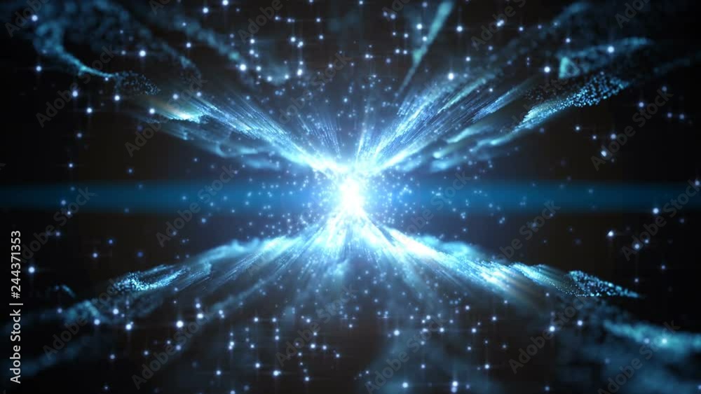 Wall mural 4k abstract motion background animation shining particles magic dust light projection beams rays wav