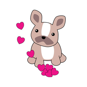 Sweet French Bulldog with floating hearts