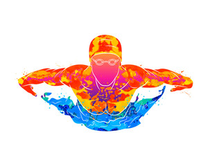 Abstract of a swimmer butterfly from splash of watercolors