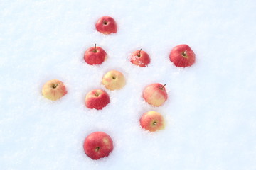 Red apples on snow
