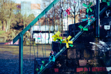 Playground with a railing and flowers made of plastic © DatenschutzStockfoto