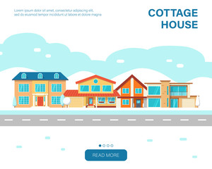 Modern winter cottage house. Web page urban design template