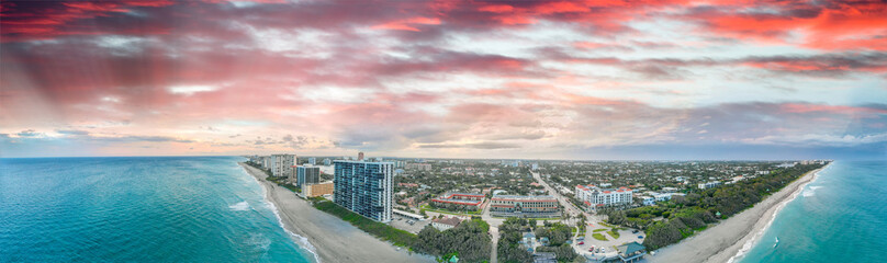 Aerial view of Boca Raton skyline from drone, Florida
