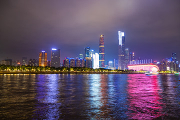 Obraz na płótnie Canvas Zhujiang river and modern building of financial district at night in Guangzhou, China.