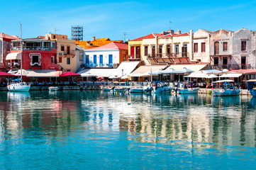Fototapeta na wymiar Venetian Harbor of Rethymnon, Crete island, Greece