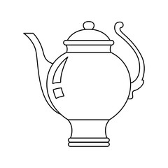 Round teapot on high stem on isolated background, Doodle style. Vector graphics