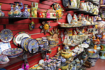Fototapeta na wymiar Olvera Street, Los Angeles, Dia de los muertos mexican ceramics 