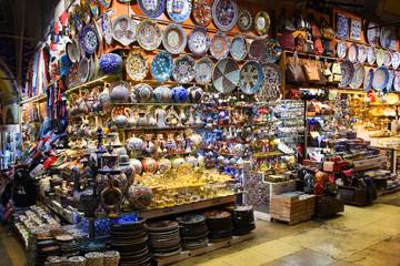 Fototapeta na wymiar Istanbul, Turkey. A variety of products at the Grand Bazaar.
