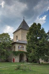 Fototapeta na wymiar Vatra Moldovitei, Romania, Moldovita Monastery,September ,2017,inner yard,defensive wall
