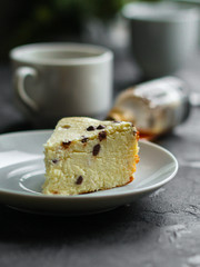  cheesecake, cottage cheese casserole (a portion of sweet pastries). Top view. Food background