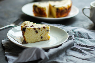  cheesecake, cottage cheese casserole (a portion of sweet pastries). Top view. Food background