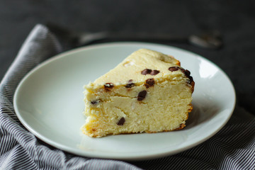  cheesecake, cottage cheese casserole (a portion of sweet pastries). Top view. Food background