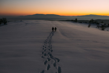 Fototapeta na wymiar footprint on the snow