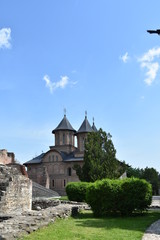 Fototapeta na wymiar church and Ruins of Curtea Domneasca ,Targoviste, Romania,2017,may