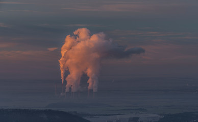 Pocerady power plant in north Bohemia in winter morning