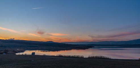 Milada lake in winter cold evening in north Bohemia