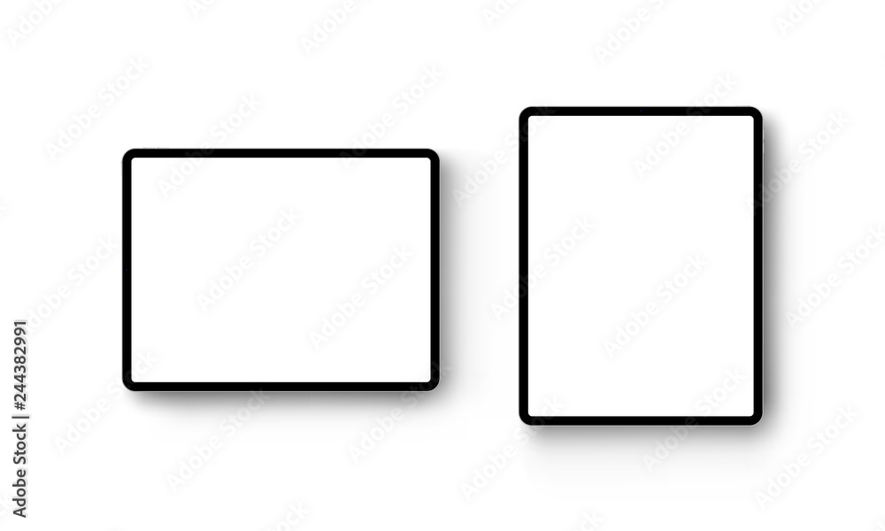 Wall mural black tablet computers horizontal and vertical mockup isolated on white background - front view. vec