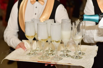 Champagne wine glasses at wedding party